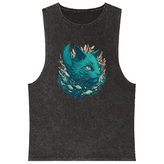 Great Green Beast Cat Funny Design Mineral Wash Tank Tops