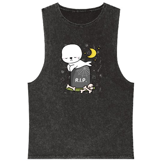Boo Cute Seal Halloween design trick or treat RIP Mineral Wash Tank Tops