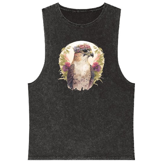 Watercolor Falcon Birds Of Prey Flower Crown Flora Mineral Wash Tank Tops