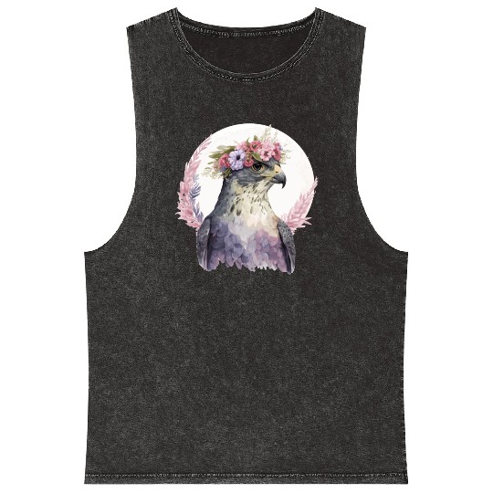 Falcon Birds Of Prey Flower Crown Floral Bird Watc Mineral Wash Tank Tops