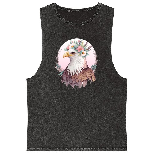 Birds Of Prey Bald Eagle Flower Crown Floral Birdi Mineral Wash Tank Tops