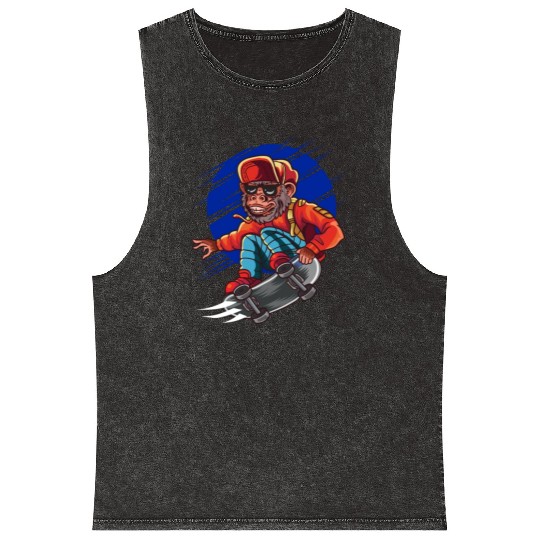 Monkey skater skateboard skateboarding Monkeys Mineral Wash Tank Tops