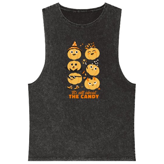 Halloween Pumpkin Cute Kids Candy Mineral Wash Tank Tops