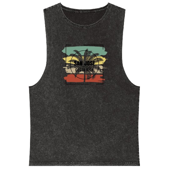 San Jose Costa Rica Palm Tree Retro Artistic Mineral Wash Tank Tops