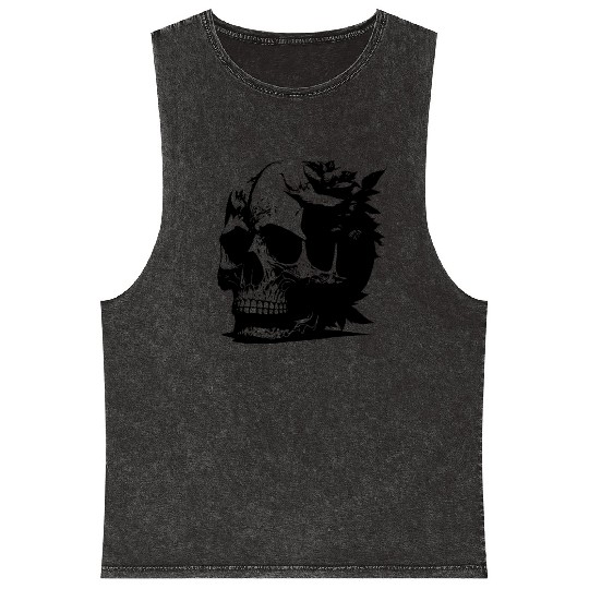 gothic skull with leaves Mineral Wash Tank Tops