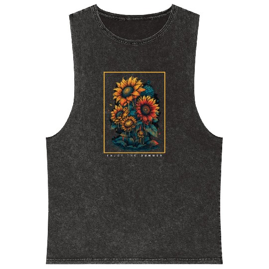 Psychedelic Sunflowers Garden Nature Lover Mineral Wash Tank Tops