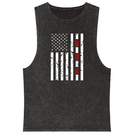 USA Flag Americann Patriotic Fourth of July 4Th In Mineral Wash Tank Tops