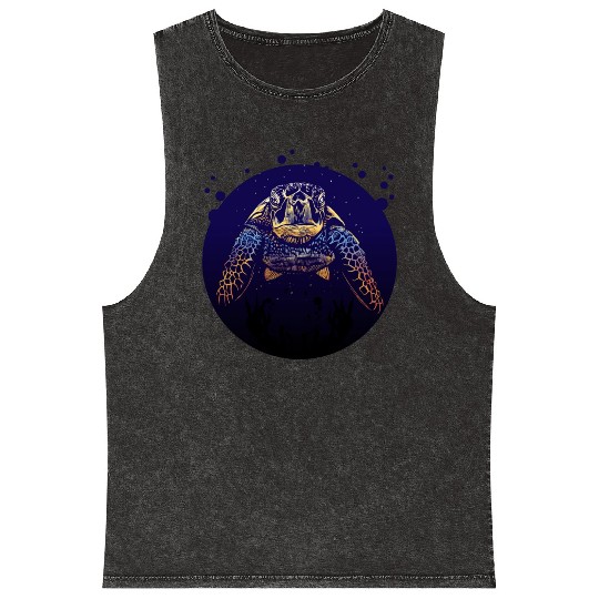 Sea Life - Colorful Sea Turtle Mineral Wash Tank Tops