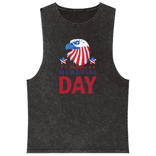 Happy Memorial Day Veterans Brave US Eagle Stars Mineral Wash Tank Tops