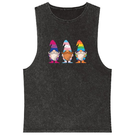Cute Gnomes Elf LGBTQ Rainbow LGBT Pride Month Mineral Wash Tank Tops
