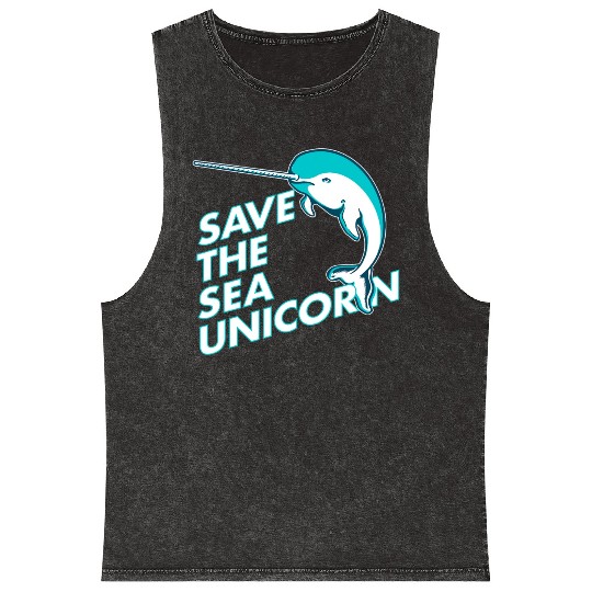 Funny Save the Sea Unicorn Narwhal Mineral Wash Tank Tops