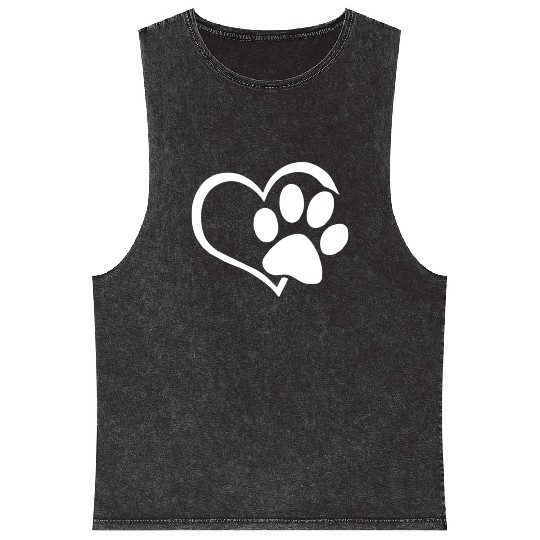 Dog Dad Mom Puppy Mineral Wash Tank Tops Love Dogs Paw Print Heart