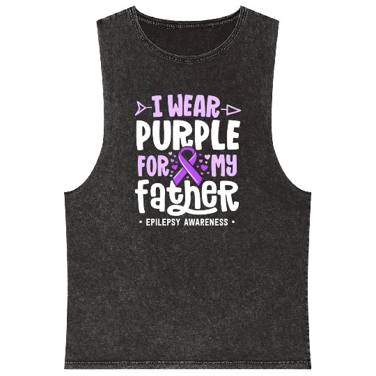Epilepsy Ribbon I Wear Purple For My Father Mineral Wash Tank Tops