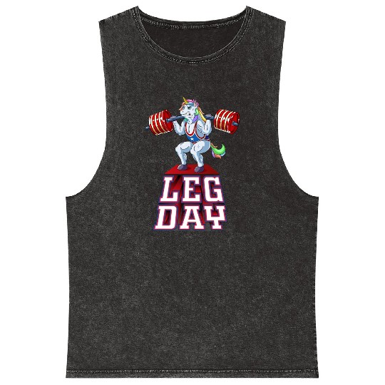 Leg Day unicorn Weight Lifting Squat Gym Training Mineral Wash Tank Tops