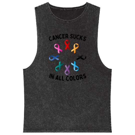 Cancer Sucks In All Colors Cancer Awareness Ribbon Mineral Wash Tank Tops