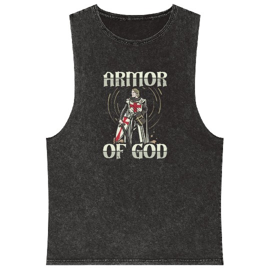 Armor of God Templar Knight Christian Faith Jesus Mineral Wash Tank Tops