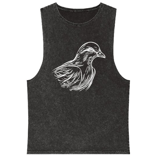 Elegant Dove In Tattoo Style Lines Mineral Wash Tank Tops