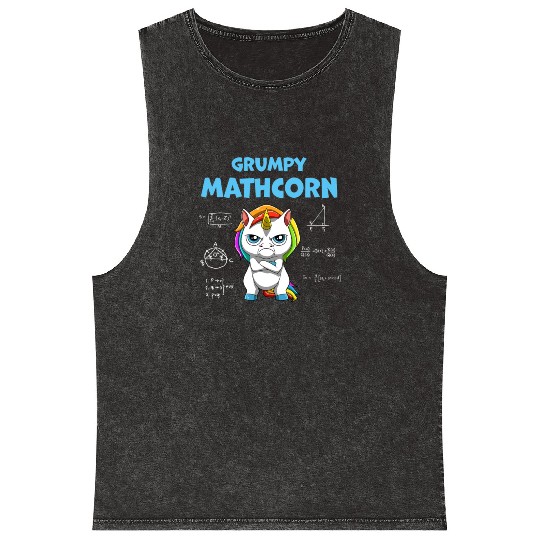 Funny Math Teacher Grumpy Unicorn Mineral Wash Tank Tops