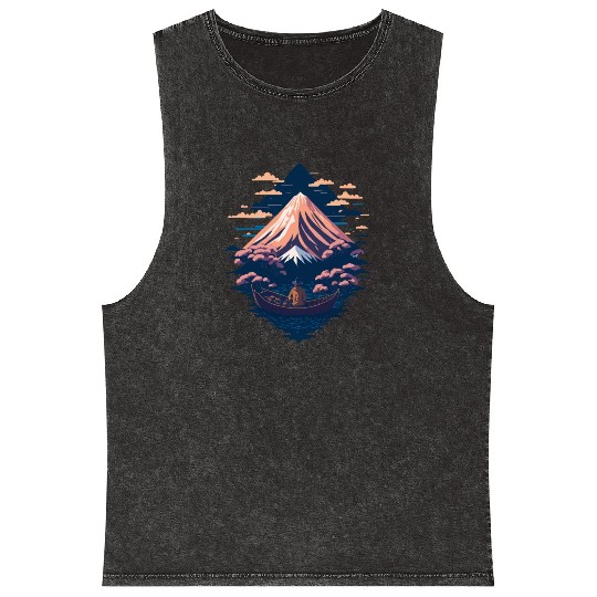 Serene Mount Fuji Sunset Peaceful River Scenery Mineral Wash Tank Tops