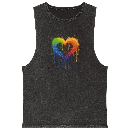 Love Without Limits: LGBTQ+ Rainbow Heart, Mineral Wash Tank Tops