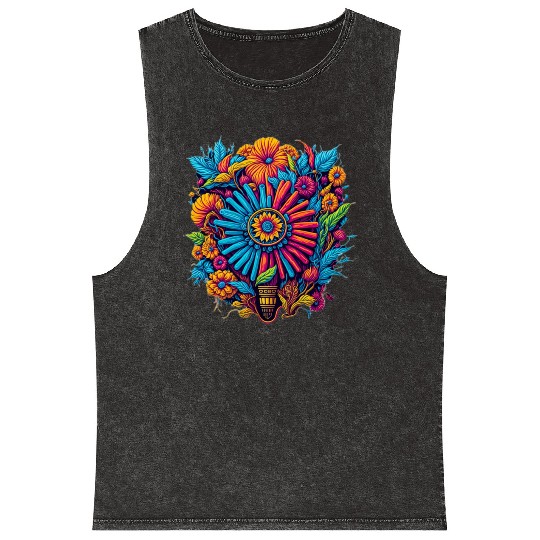 colorful floral bouquet graphic design Mineral Wash Tank Tops