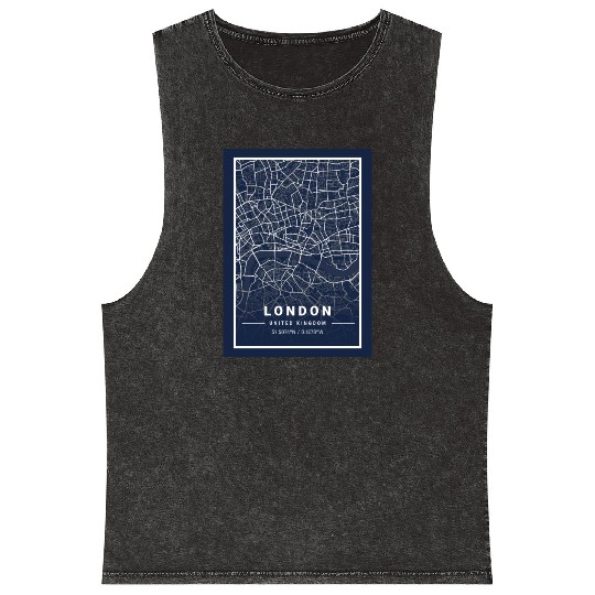London Light City Map Blueprint design Mineral Wash Tank Tops