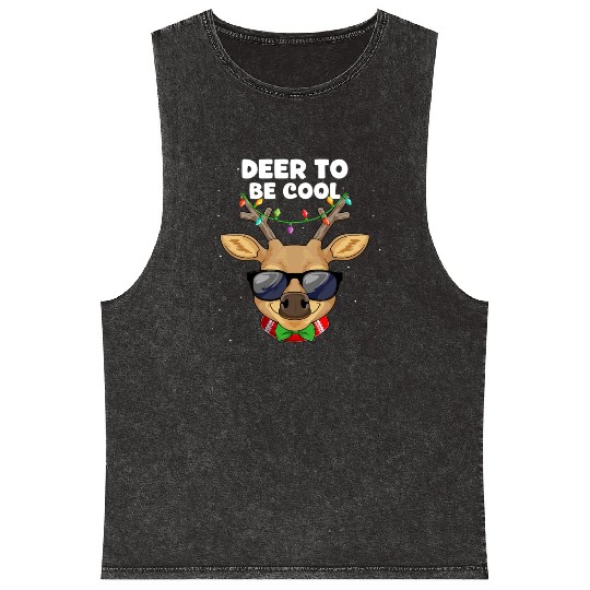 Deer To Be Cool Christmas Reindeer Xmas Matching Mineral Wash Tank Tops