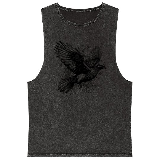 Flying Dove In Tattoo Style Lines Mineral Wash Tank Tops