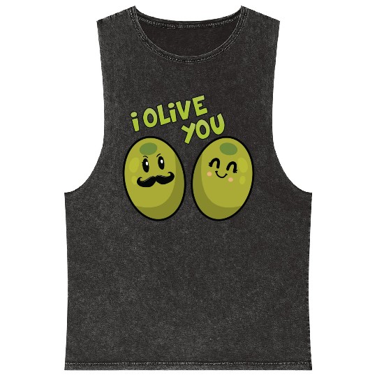 Green Olives Valentine Olive You Mineral Wash Tank Tops