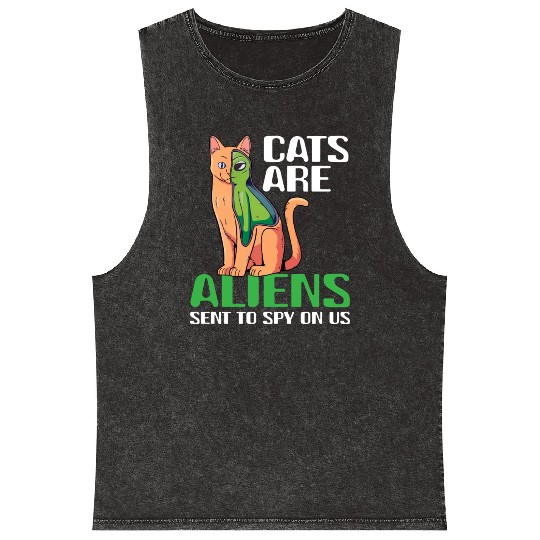 Cats Are Aliens Funny Cat Owner Astronomy Lover Mineral Wash Tank Tops