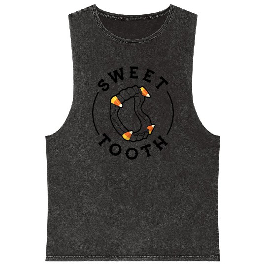 Halloween Candy Corn Fangs Sweet Tooth Mineral Wash Tank Tops