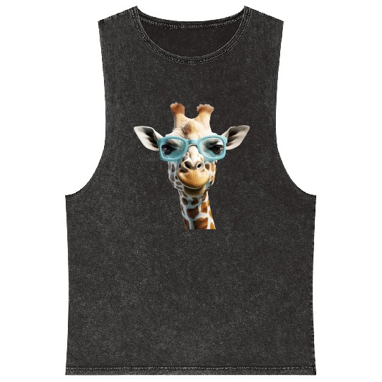 Giraffe Wearing Blue Sunglasses Wildlife Animal Mineral Wash Tank Tops