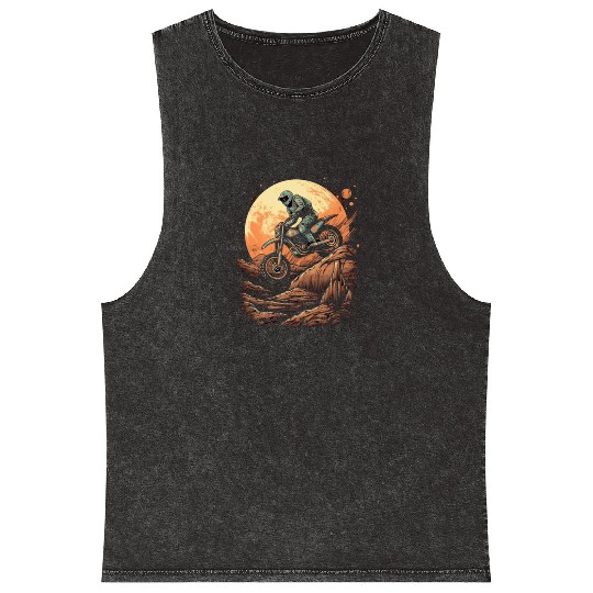 Dirt Bike Moon Motocross Motorcycle Riding Biker Mineral Wash Tank Tops