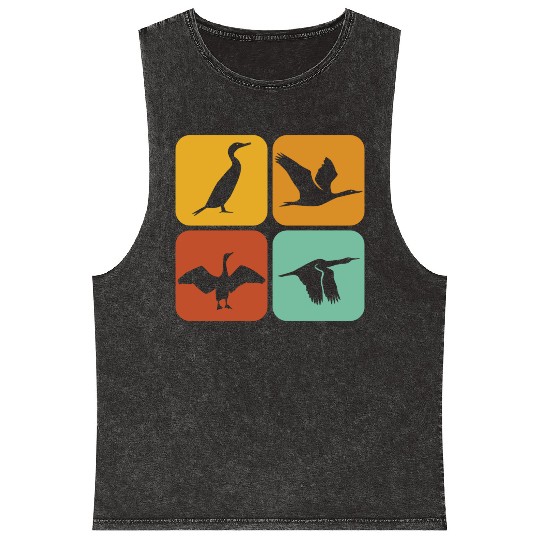Retro Cormorant Birds I Aesthetic I Cormorant Bird Mineral Wash Tank Tops