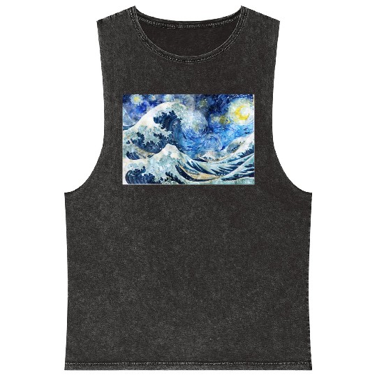 Great Wave During a Starry Night Click on Artist Mineral Wash Tank Tops