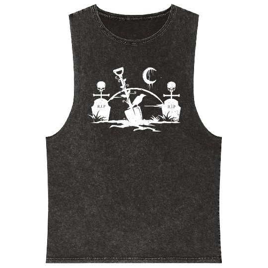 Gothic Graveyard Vintage Crow Lover Skull Fanatic Mineral Wash Tank Tops