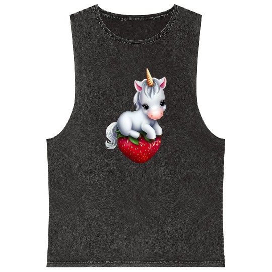 Unicorn on strawberry Mineral Wash Tank Tops