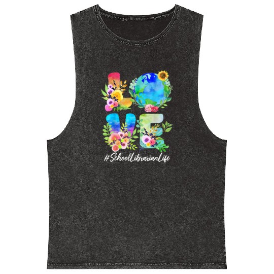 School Librarian Love World Earth Day Save The Pla Mineral Wash Tank Tops