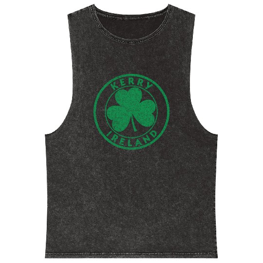 Kerry Ireland Shamrock Sign Distressed Green Print Mineral Wash Tank Tops