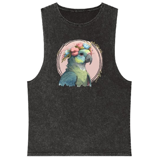 Cute Hahn's Macaw Bird Flower Crown Pet Birds Mineral Wash Tank Tops