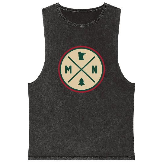Minnesota Mn Circle Patch Red And Green Mineral Wash Tank Tops