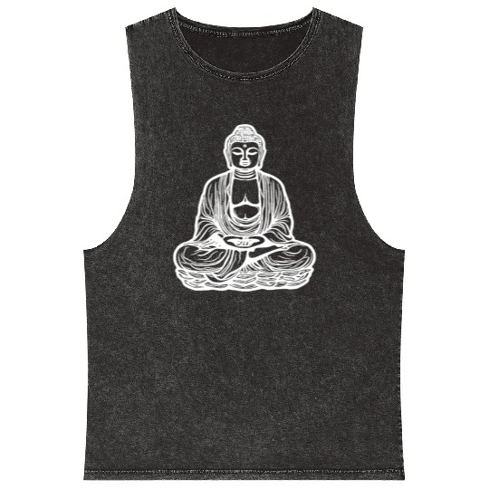 Far Eastern Buddha Lotus Meditation Tattoo Style Mineral Wash Tank Tops