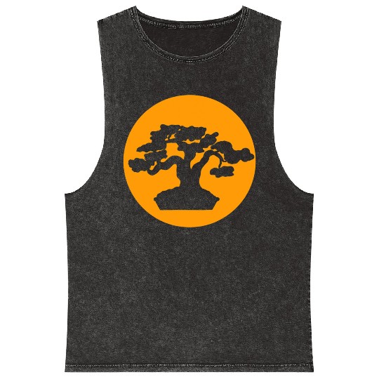 Japanese Bonsai Tree with Orange Sunset Mineral Wash Tank Tops