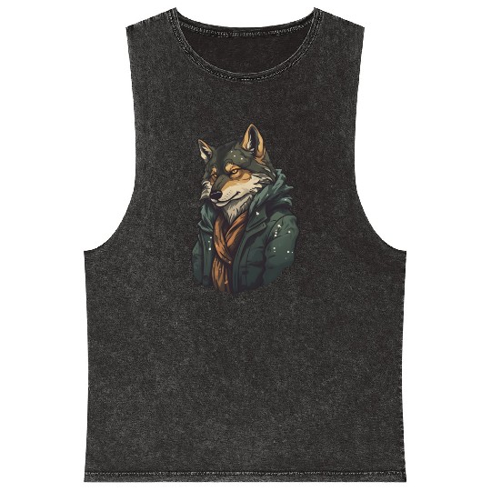 Cool Wolf Head Awesome Wild Animal Graphic Design Mineral Wash Tank Tops