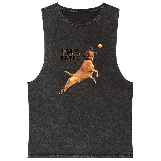 Big Dog Bull Mastiff Catching a Ball, I'm a Catch Mineral Wash Tank Tops