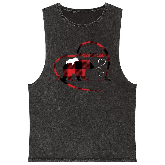 Red Buffalo Plaid Mama Bear 1 Cub Heart For Mom Mineral Wash Tank Tops