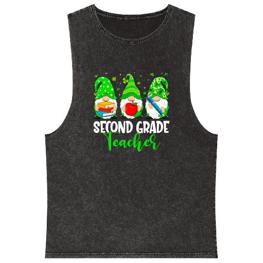 Gnomes 2Nd Grade Teacher Squad St Patricks Day Sch Mineral Wash Tank Tops
