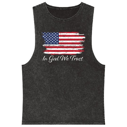 In God We Trust Us Flag Patriotic Mineral Wash Tank Tops