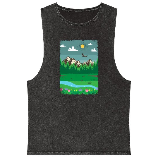 Peaceful Nature Scenery Mineral Wash Tank Tops