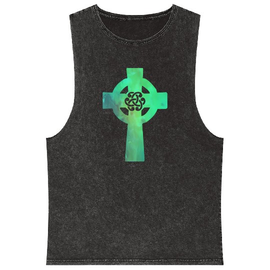 Irish Celtic Cross Knot St Patrick'S Day Christian Mineral Wash Tank Tops